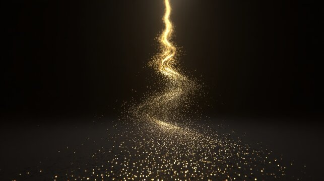 Golden particles swirling in a dark atmosphere creating an enchanting and mystical vibe of elegance and wonder - Powered by Adobe
