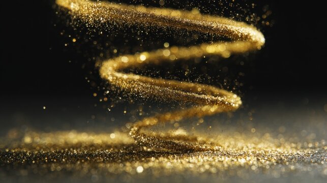 Golden Dust Spiral Creating Magical Swirls on Dark Background for Arts and Crafts or Celebrations