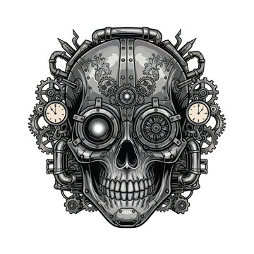 Intriguing steampunk skull art with gears and clockwork design elements