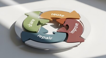 Circular economy concept with share reuse repair improve arrows