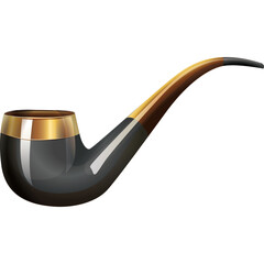 Classic Black Tobacco Pipe with Golden Band and Brown Stem Transparant Background Detailed Illustration