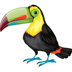 A Colorful Toucan Bird With A Large Green And Red Beak Stands On A Blue Feet Against A White Background