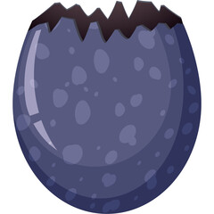 A Cracked Dark Blue Egg with Speckles and a Jagged Top Against a Transparent Background