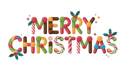 Festive Christmas Greeting: A colorful and cheerful Merry Christmas greeting, crafted in a whimsical style. Adorned with candy cane elements and festive sprigs.