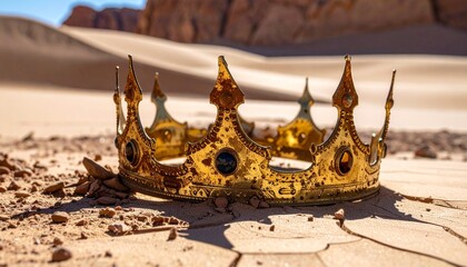 Golden Eroded King's Crown on Cracked Desert Sand