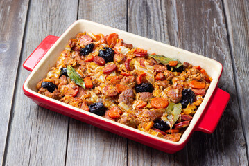 Traditional Polish dish Bigos with cabbage and meat. National cuisine.