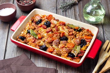 Traditional Polish dish Bigos with cabbage and meat. National cuisine.