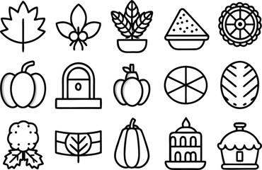 Autumn thanksgiving and harvest season outline icons collection
