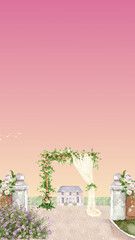 Wedding Invitation Pink Cream Simple Illustration Blank Card Background