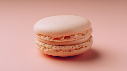 Delightful soft peach macaroon on a smooth pastel backdrop, showcasing the delicate layers and texture of this popular French pastry in a minimalist style