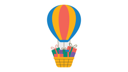 Airborne Gifts: A whimsical illustration of a colorful hot air balloon carrying a basket overflowing with vibrant gift boxes, symbolizing joy, celebration, and the anticipation of surprises.