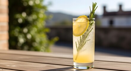 Summer Citrus Beverage Served in Glass with Lemon Slices