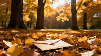 Golden Autumn Leaves on Trees with Warm Sunlight - Cozy Wallpaper Illustration Design
