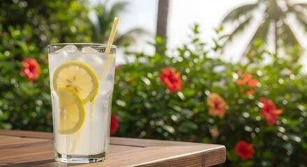 Summer Citrus Beverage Served in Glass with Lemon Slices