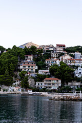 Fototapeta premium A mountainside hotel in Makarska, Croatia. View from below.