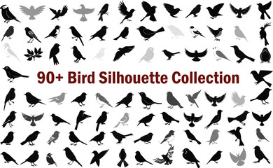 Diverse Bird Silhouettes Flying Nature Design Element Set