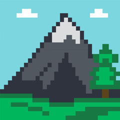 Fototapeta premium Pixel art mountain landscape