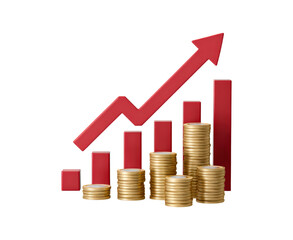 Shiny gold coin arrangements indicating bullish market momentum and capital growth success on transparent background