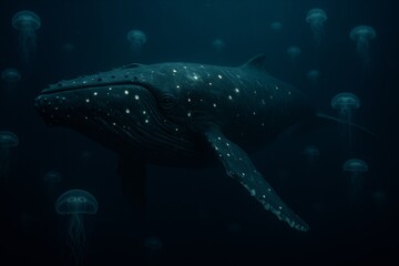 Oceanic Guardians Swim with Bioluminescent Jellyfish