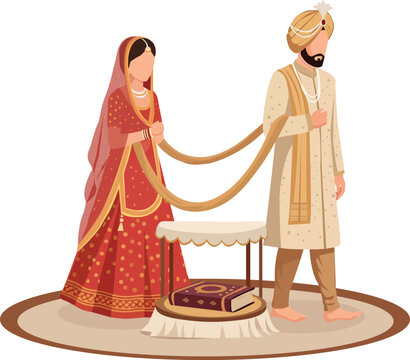 Anand Karaj Sikh Wedding Couple Phera Illustration 