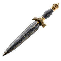 Regal Dagger: A meticulously crafted antique dagger. The dagger features a detailed gold handle and an obsidian blade, embodying elegance and historical significance.