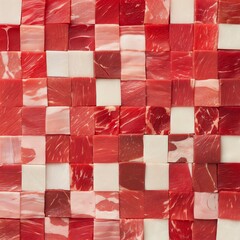 square cubes of meat in an array; carnivore background