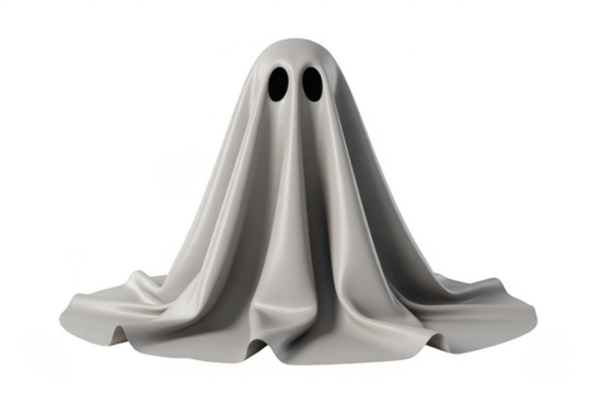 White ghost costume with dark eyes isolated on a transparent background - Powered by Adobe