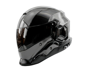 Fototapeta premium Matte black biking headgear, Stealth design helmet with aerodynamic shape and carbon details on transparent background
