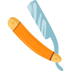 Illustration of a Vintage Straight Razor with an Orange Handle and a Shiny Silver Blade on a Transparent Background