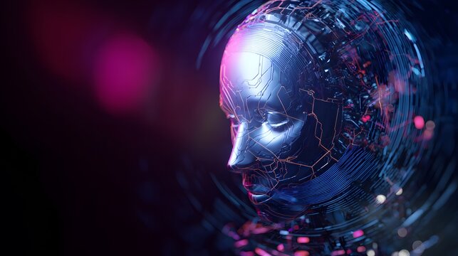 Futuristic humanoid emerges from digital network a stunning vision of technological innovation and future design