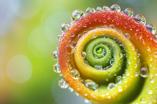 A succulent spiral covered in tiny water droplets after rain  