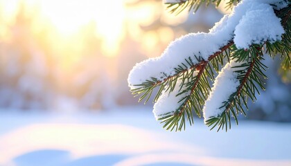 Snow covered pine branch close up of pine branch laden with fresh snow showcasing winter s beauty and cold essence