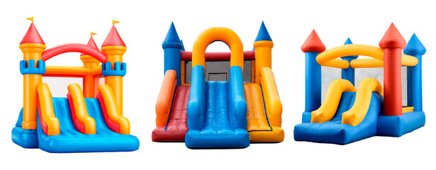 Inflatable slide details, Showcasing inflatable slide from multiple angles with detailed features