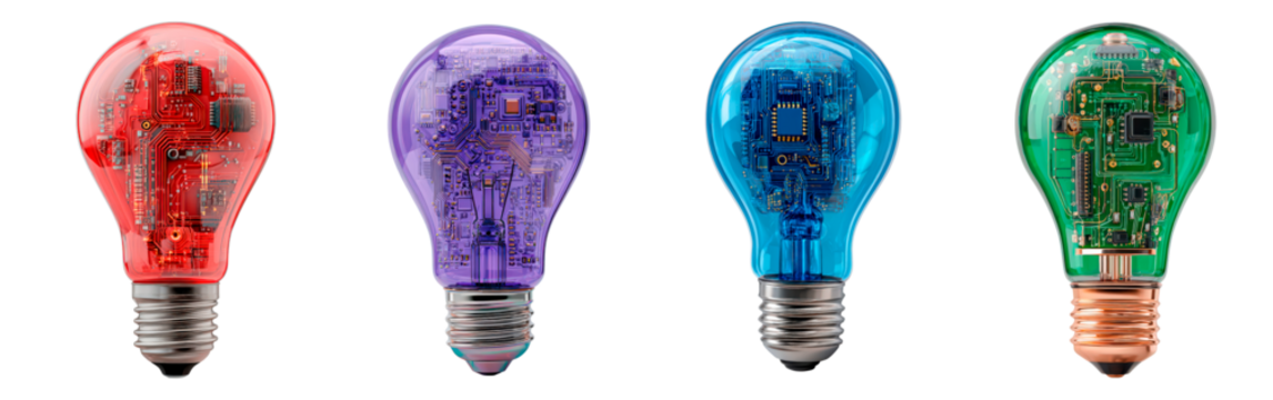 Vibrant and diverse bulbs depict collaborative creativity and inventive spirit in studio lighting