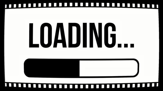 A black and white animated GIF featuring the word LOADING above a progress bar, indicating a process is underway and awaiting completion, suitable for web interfaces