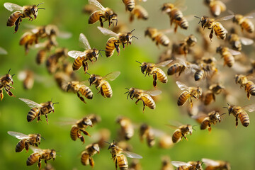 A swarm of honeybees moving together in synchronized flight