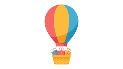 Hot Air Balloon with Gift: The vibrant hot air balloon floats gracefully, carrying delightful gifts, a symbol of adventure, celebration and special occasion.