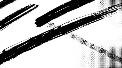 Obraz premium Black ink brush strokes and halftone pattern