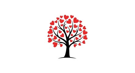 A stylized illustration of a tree with a round canopy composed of red heart shapes.