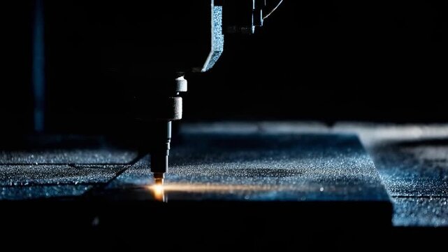 CNC milling cutter cutting metal, sparks flying as it shapes the workpiece.