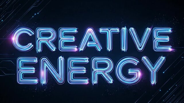 Futuristic blue light animation with dynamic typography for creative energy and innovation.
