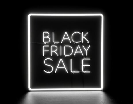 Black Friday sale shopping discounts advertising poster illustration. 3d led electric neon light retro style.  - Powered by Adobe