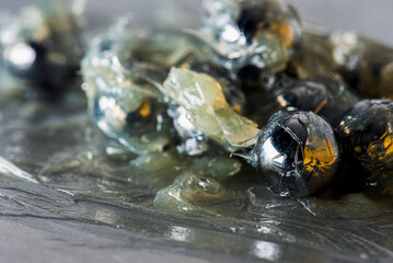 Ball bearing balls immersed in lithium grease