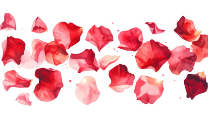Fototapeta premium Red rose petals scattered on a white background
