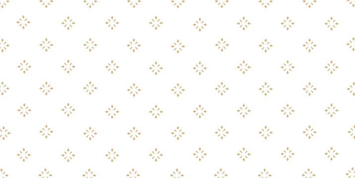 Golden vector seamless pattern with small diamonds, star shapes, rhombuses. Abstract gold and white geometric texture. Simple minimal wide repeat background. Luxury design for decor, wallpaper,	