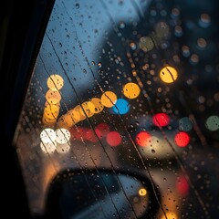 Rain Drops on Car Window at Night – City Lights Bokeh Reflection Scene