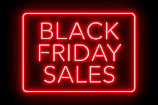 Black Friday Sale Banner, neon promoting sale Square web banner sale sign red on black background.