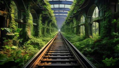 Overgrown Abandoned Railway Tunnel with Green Vegetation