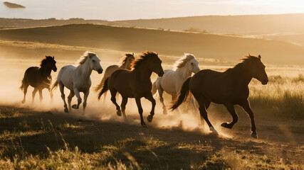 Start of Autumn solar term herd of horses galloping corporate culture team spirit background