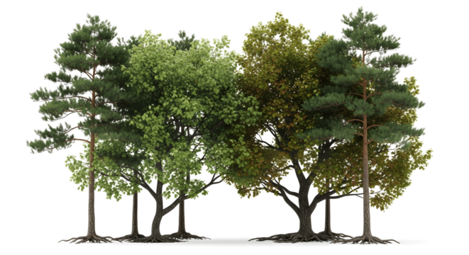 Lush green forest with mixed trees offering a vibrant natural scene for nature projects, designs